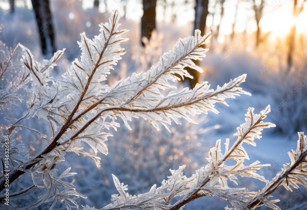 Obraz premium captivating scene ice coated branches glistening radiantly gentle winter creating sparkling frozen wonderland, light, frost, crystal, nature, sparkle