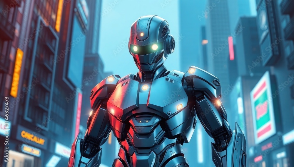 4K HD Wallpapers Robot With Metallic Skin And Glowing Eyes Standing In The Center Of A Futuristic City. Desktop Wallpaper HD. HD Backgrounds 4K HD Wallpapers Robot With Metallic Skin And Glowing Eyes Standing In The Center Of A Futuristic City. Desktop Wallpaper HD. HD Backgrounds