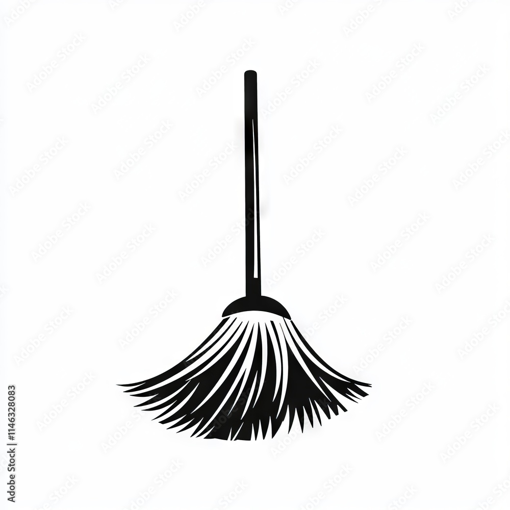 A simple black and white illustration of a broom. A simple black and white illustration of a broom.
