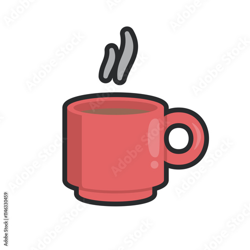 red mug with outline flat vector design.