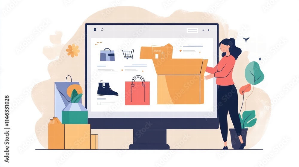 woman packing online order for ecommerce shipping woman packing online order for ecommerce shipping