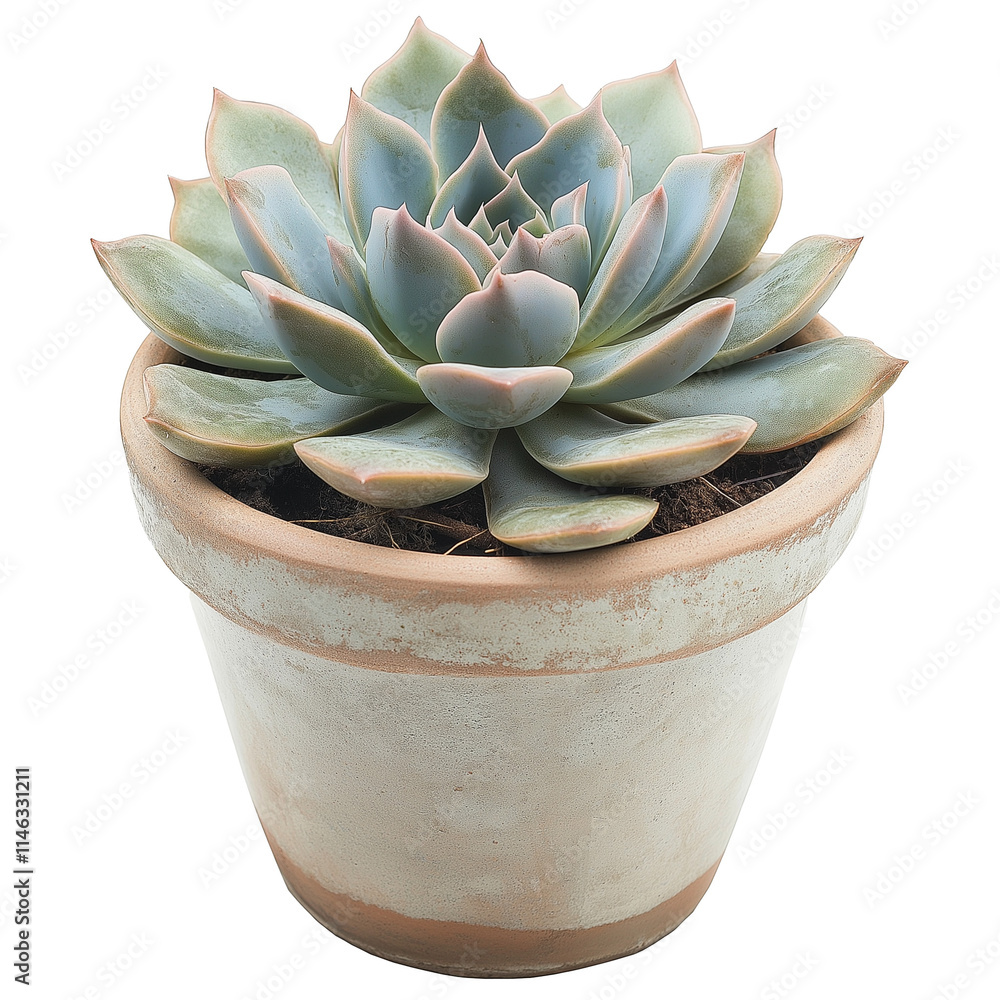 Isolated Image Of A Potted Succulent With Thick Green Leaves And A Round Shape On A White Background Isolated Image Of A Potted Succulent With Thick Green Leaves And A Round Shape On A White Background