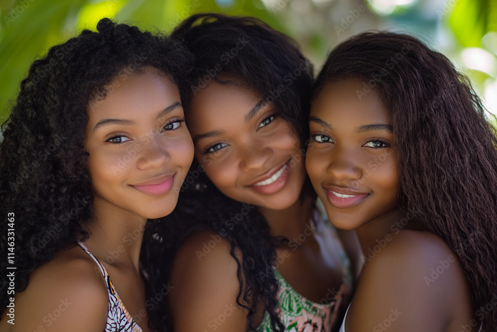 Fototapeta premium Smiling girls enjoying a sunny day outdoors with friends