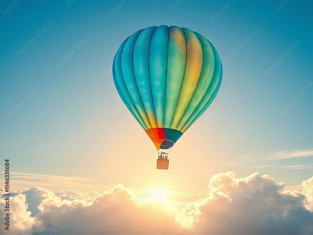 Naklejka premium Whimsical Hot Air Balloon Outline in Vibrant Sky - AI Art