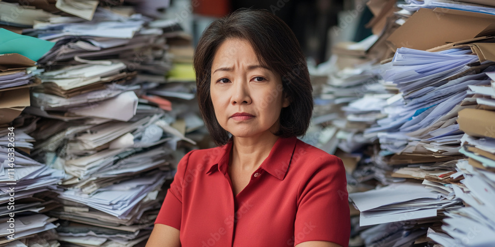 Struggling with paperwork in a cluttered office environment Struggling with paperwork in a cluttered office environment