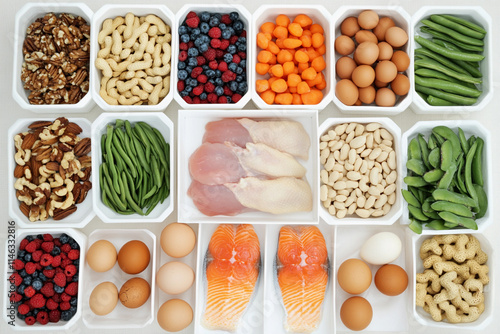 Fresh ingredients arranged in a colorful display for meal prep photo