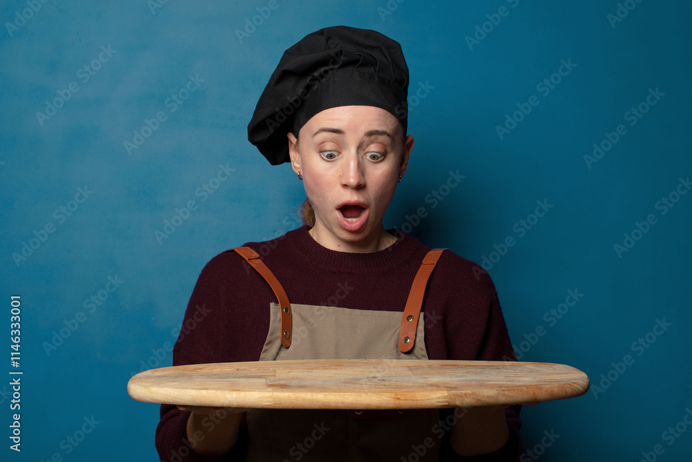 blonde young pretty chef woman with an empty copy space blonde young pretty chef woman with an empty copy space