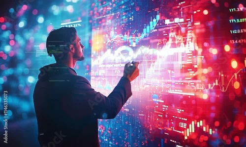 Wallpaper Mural Businessman Analyzing Virtual Screen with Digital Growth Charts and Data in Futuristic Concept Torontodigital.ca