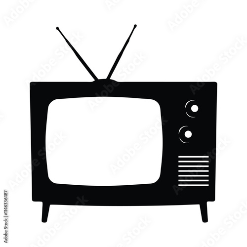 Old tv black and white silhouette illustration isolated on a white background