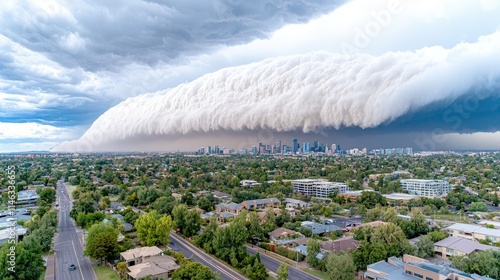 Dramatic shelf cloud over city skyline. photo