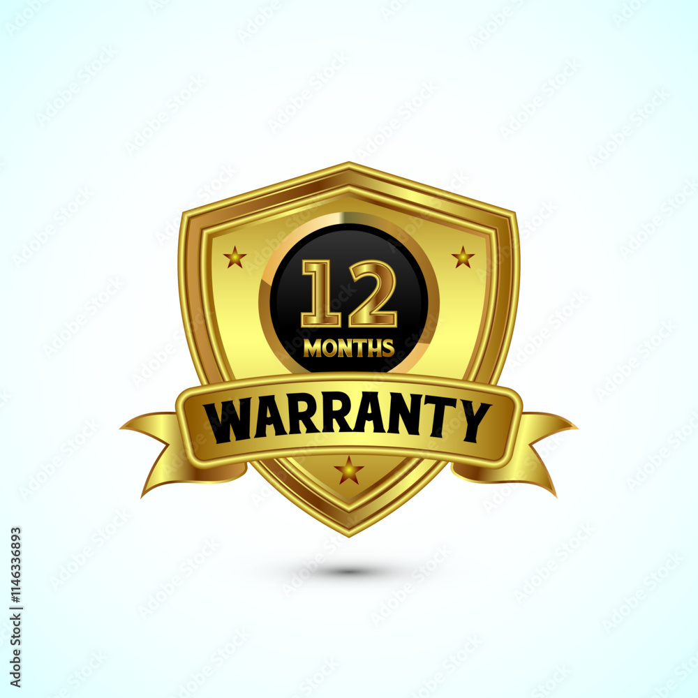 12 months warranty gold color shield badge with ribbon 12 months warranty gold color shield badge with ribbon