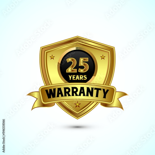 25 years warranty gold color shield badge with ribbon