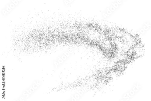 Black grainy texture. Abstract dust overlay. Grain noise. Black explosion on transparent background. Splash water effect. PNG format.