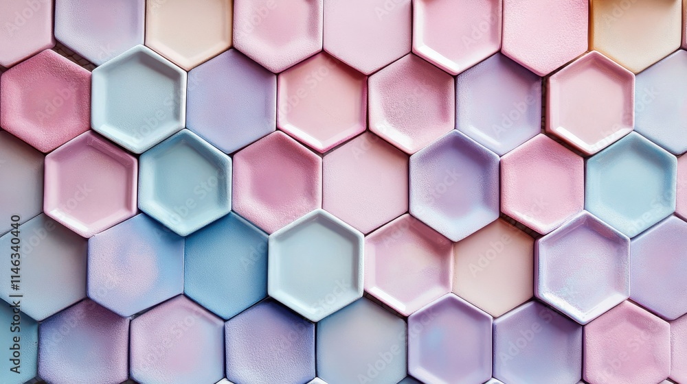 Vibrant Hexagonal Tile Pattern in Soft Pastel Tones