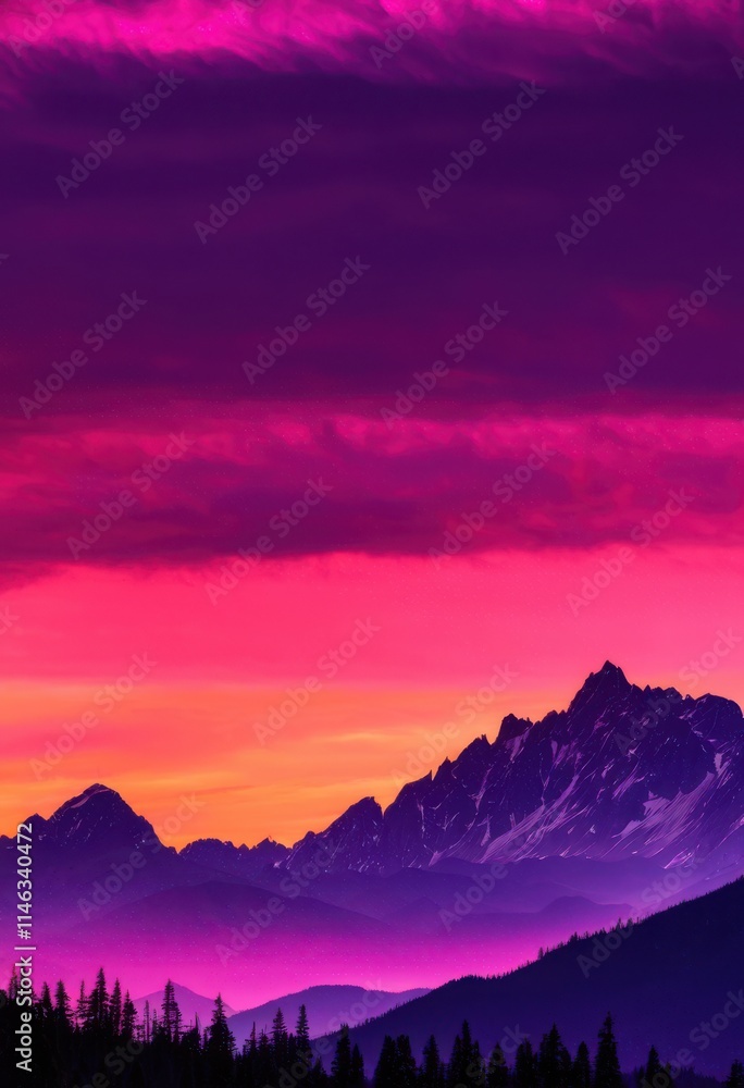 Fototapeta premium stunning silhouette majestic mountains colorful sky dawn capturing tranquility grandeur early morning display, landscape, nature, scenery, canvas, beauty