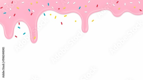 Sweet pink icing dripping with colorful sprinkles