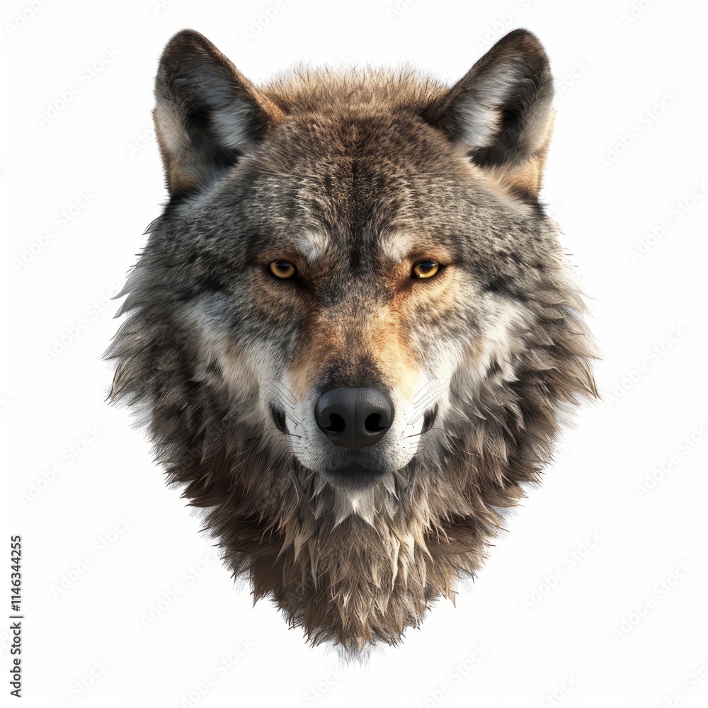 Fototapeta premium Close-up portrait of a wolf's head with intense golden eyes.