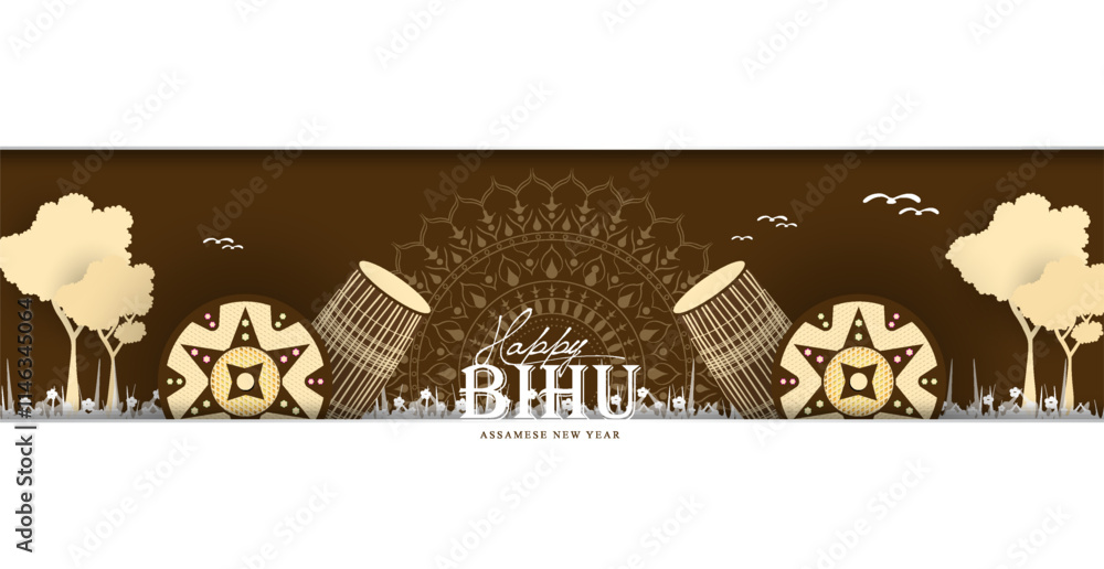 Naklejka premium Traditional background for religious holiday festival of Assamese New Year Bihu. 