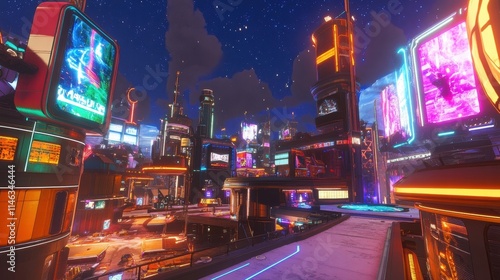 neon cityscape at night