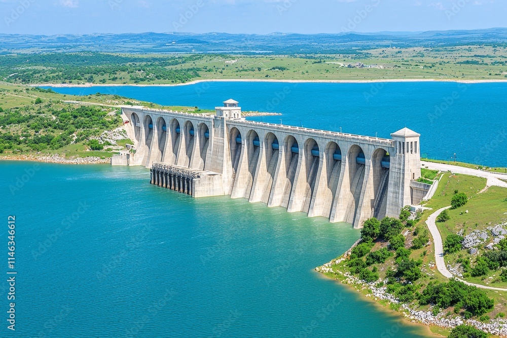 The lake stretches wide, a forest lies far off, and people are kayaking and sailing, with mountains rising behind for outdoor activities. The lake stretches wide, a forest lies far off, and people are kayaking and sailing, with mountains rising behind for outdoor activities.