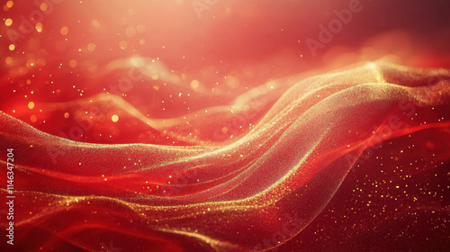 Abstract red waves with subtle gold sparkles china digital art vibrant environment close-up view visual concept