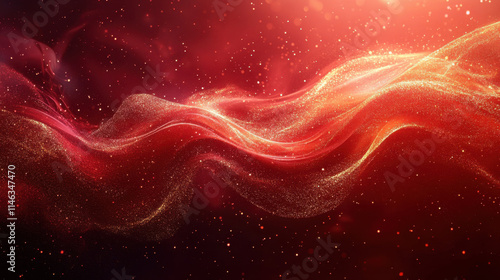 Abstract red waves with subtle gold sparkles china graphic design digital art close-up vibrant atmosphere