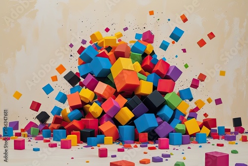 Vibrant Colorful Cube Explosion on Pale Background Canvas photo