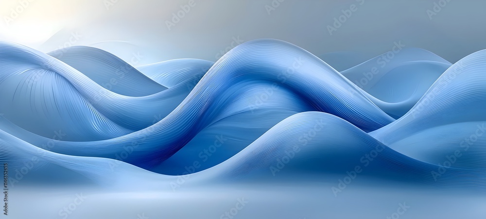 Fototapeta premium A serene abstract landscape featuring flowing waves in varying shades of blue, creating a calming and tranquil atmosphere, reminiscent of gentle ocean currents.