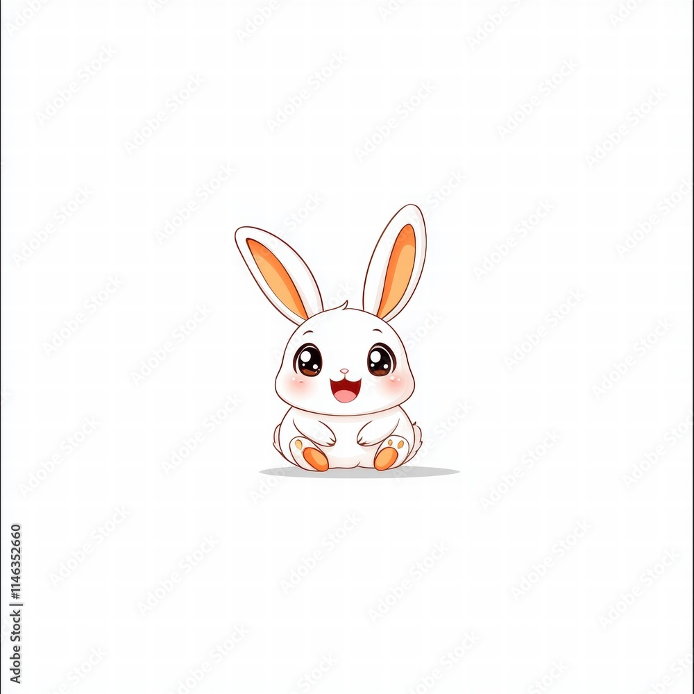 Cute cartoon rabbit sitting happily digital art whimsical environment playful viewpoint adorable character design Cute cartoon rabbit sitting happily digital art whimsical environment playful viewpoint adorable character design