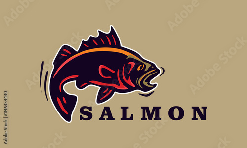 great red salmon fish logo, silhouette of wild salmon swimming vector illustrations