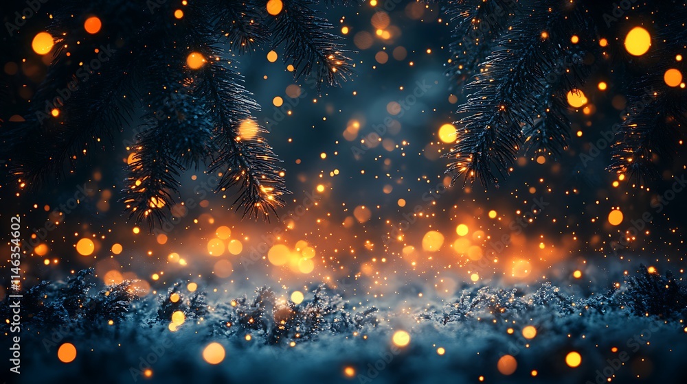 Snow-Covered Ground with Orange Lights. Snow-Covered Ground with Orange Lights.