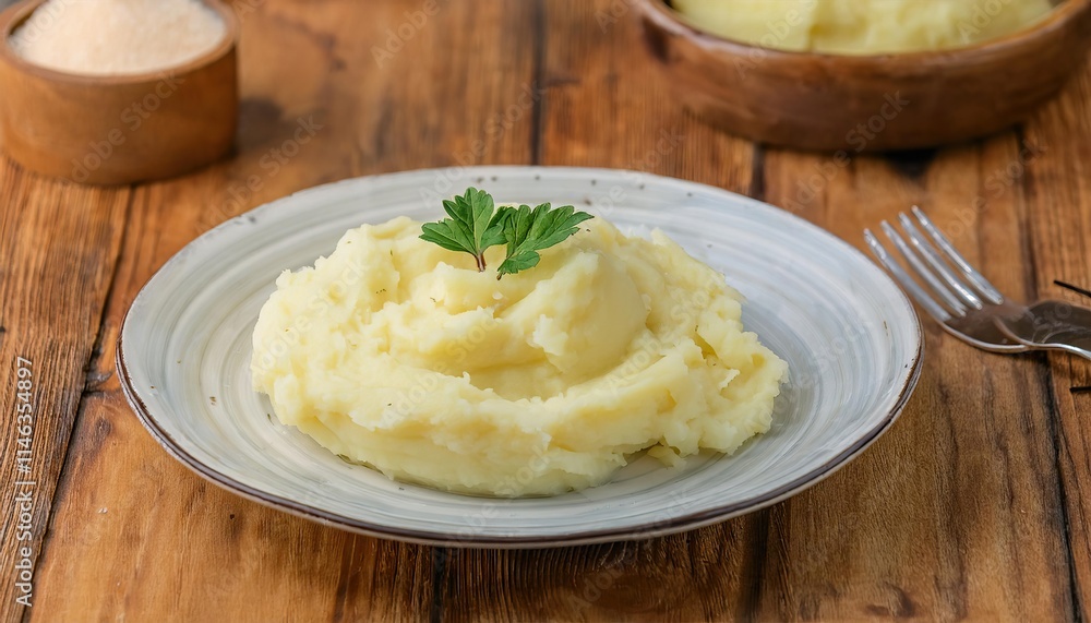 Mashed potatoes on a wooden table Mashed potatoes on a wooden table