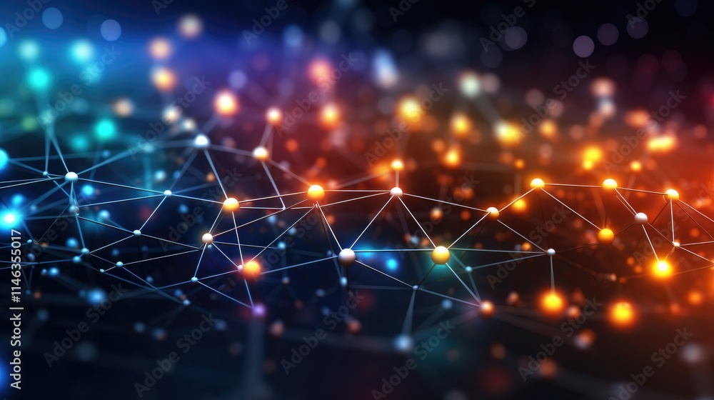 Network connection lines with bright nodes Network connection lines with bright nodes