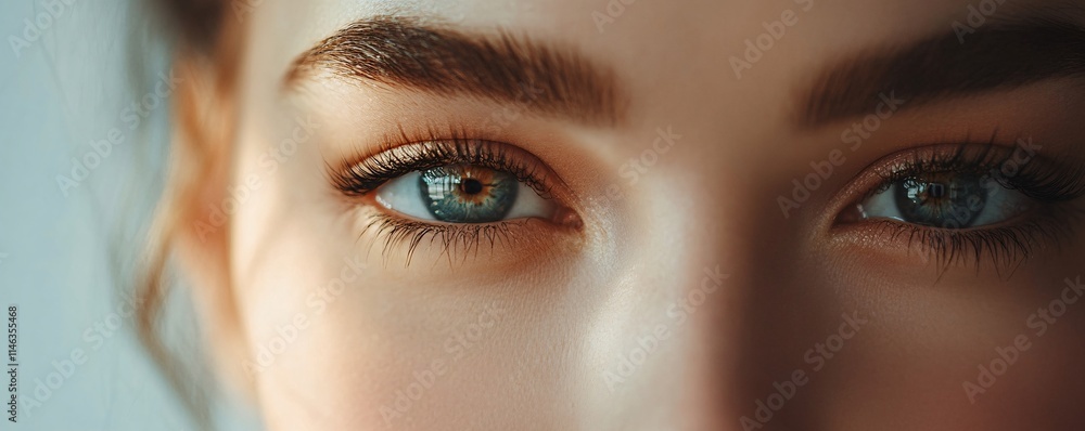 Fototapeta premium Woman showing long eyelashes and perfect eyebrows makeup