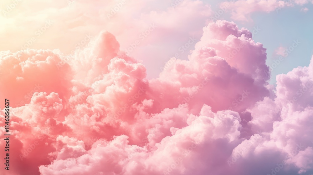 Vibrant pastel clouds fill the sky at sunset, painting a serene landscape of soft pinks and blues Vibrant pastel clouds fill the sky at sunset, painting a serene landscape of soft pinks and blues