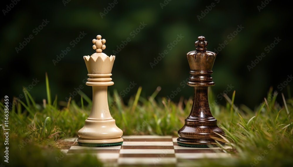 White queen defeats king in chess game, symbol of victory on the chessboard White queen defeats king in chess game, symbol of victory on the chessboard