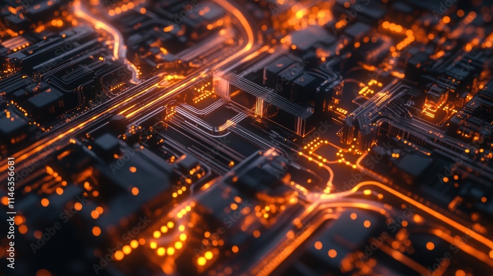 abstract circuit board glowing orange abstract circuit board glowing orange