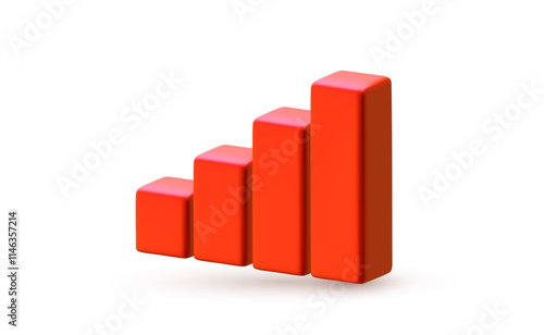 Free Download Vector financial realistic illustration of red data bar chart on white color background. Different level growth scale graph. 3d cartoon style design of business step graph icon - GFXLoad