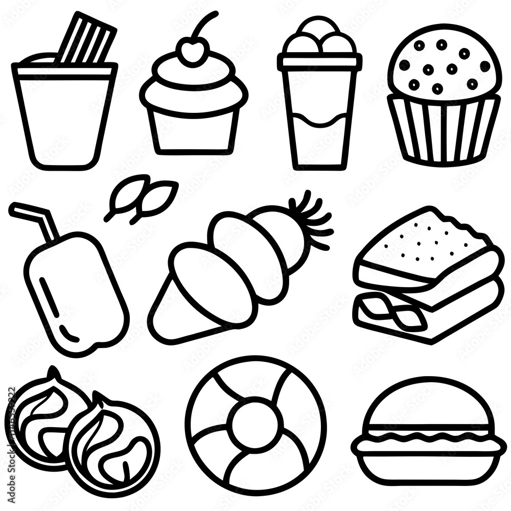 set of icons of food set of icons of food