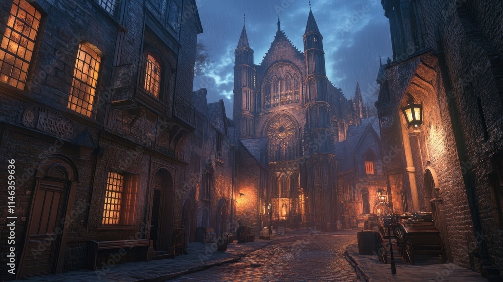 Fototapeta premium medieval city street at dusk