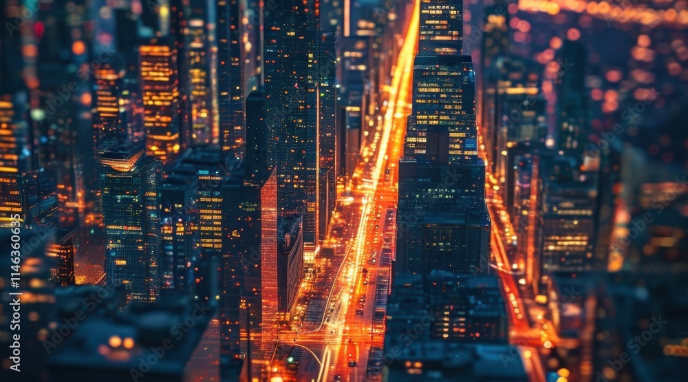 Modern City at Night with Sparkling Lights . Modern City at Night with Sparkling Lights .