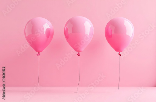 Pink Air balloons floating gracefully, in a minimalist, celebrate, happiness and joy. photo