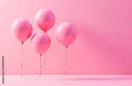 Pink Air balloons floating gracefully, in a minimalist, celebrate, happiness and joy. photo