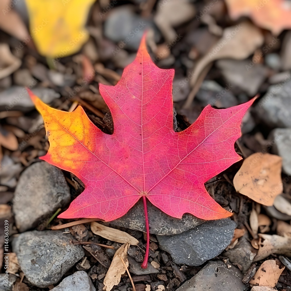 Vibrant Red Maple Leaf on Autumn Forest Floor Vibrant Red Maple Leaf on Autumn Forest Floor