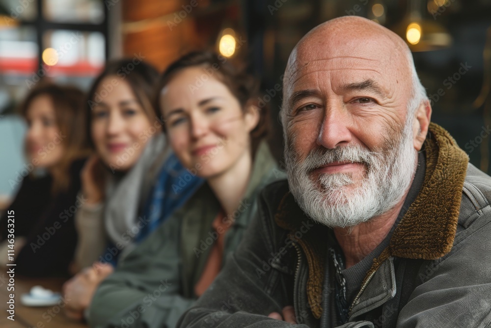 Portrait of a happy senior man with his family in the background Portrait of a happy senior man with his family in the background