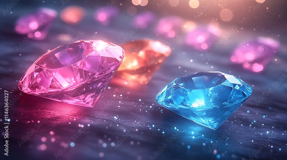 Sparkling colorful gemstones resting on a shimmering fabric background Sparkling colorful gemstones resting on a shimmering fabric background