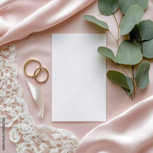 Elegant Invitation Card on Silk, Bridal Mockup Design. photo