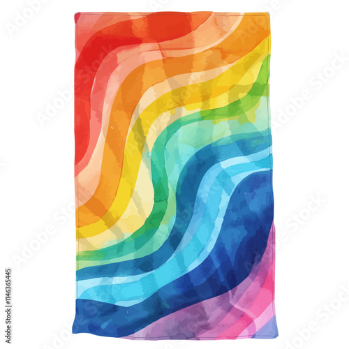 A watercolor of a colorful beach towel with patterns, isolated on a white background. Beach towel vector.
