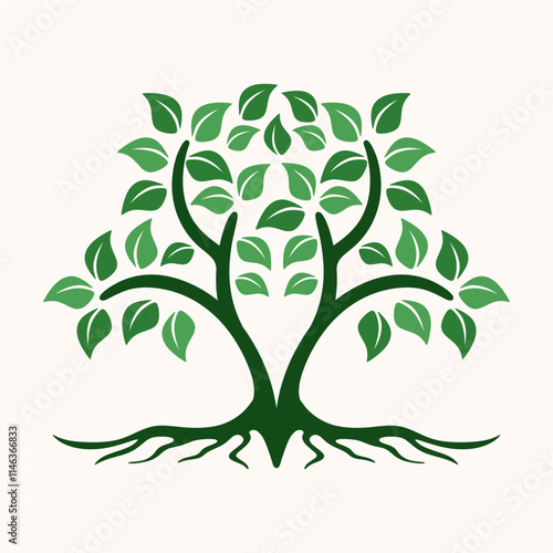 Root tree logo. Long rooted tree elements become a beautiful green tree logo.