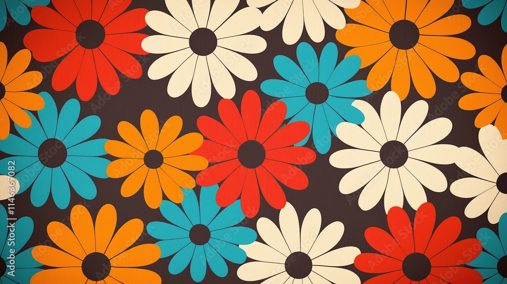 Retro Floral Pattern Vibrant Daisy Design in Bold Colors Retro Floral Pattern Vibrant Daisy Design in Bold Colors